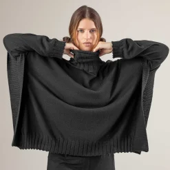 LIVING CRAFTS Paisley | Poncho Zwart Sale