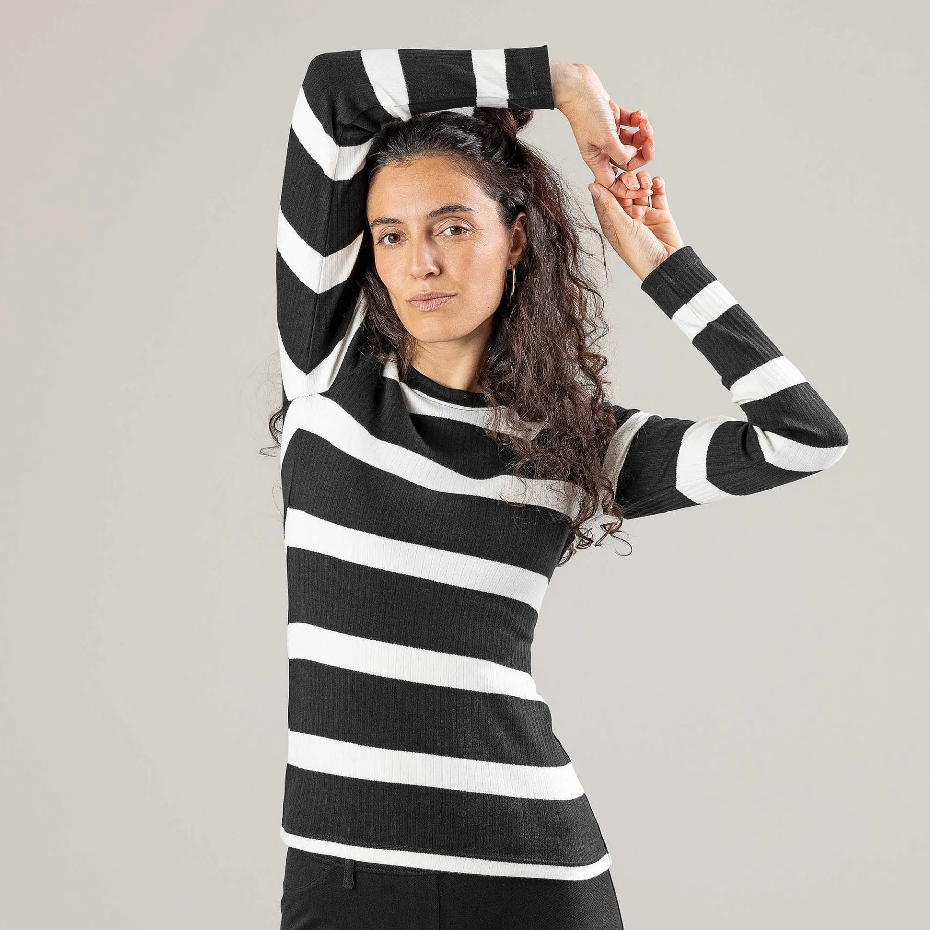 LIVING CRAFTS Paula | Tshirt Met Lange Mouwen Zwart/Creme Hot