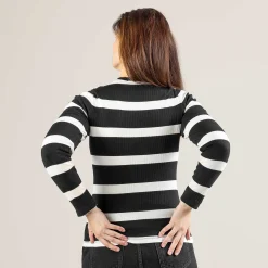LIVING CRAFTS Paula | Tshirt Met Lange Mouwen Zwart/Creme Hot