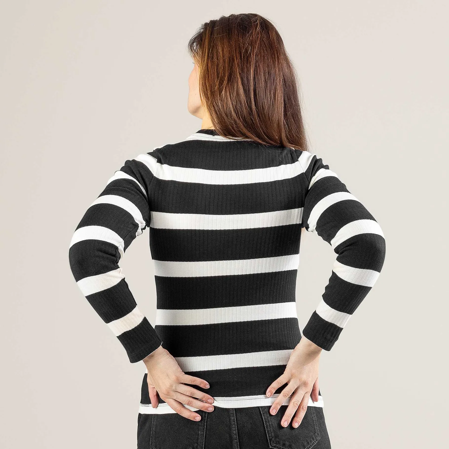 LIVING CRAFTS Paula | Tshirt Met Lange Mouwen Zwart/Creme Hot