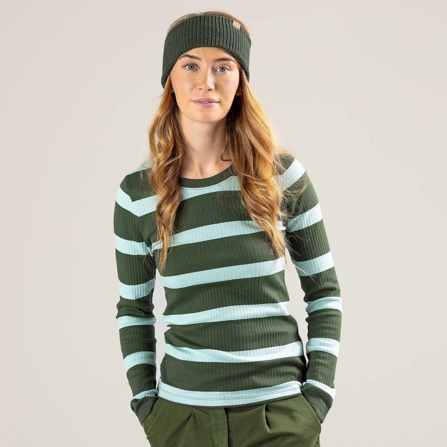 LIVING CRAFTS Paula | Tshirt Met Lange Mouwen Donker Olijf/Eucalyptus Hot