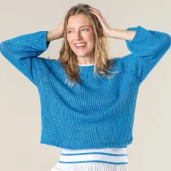 LIVING CRAFTS Ricarda | Trui, 3/4 Mouw Azuur Blauw Shop