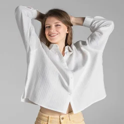 LIVING CRAFTS Waargebeurd Verhaal Beline | Seersucker-Blouse Wit Clearance