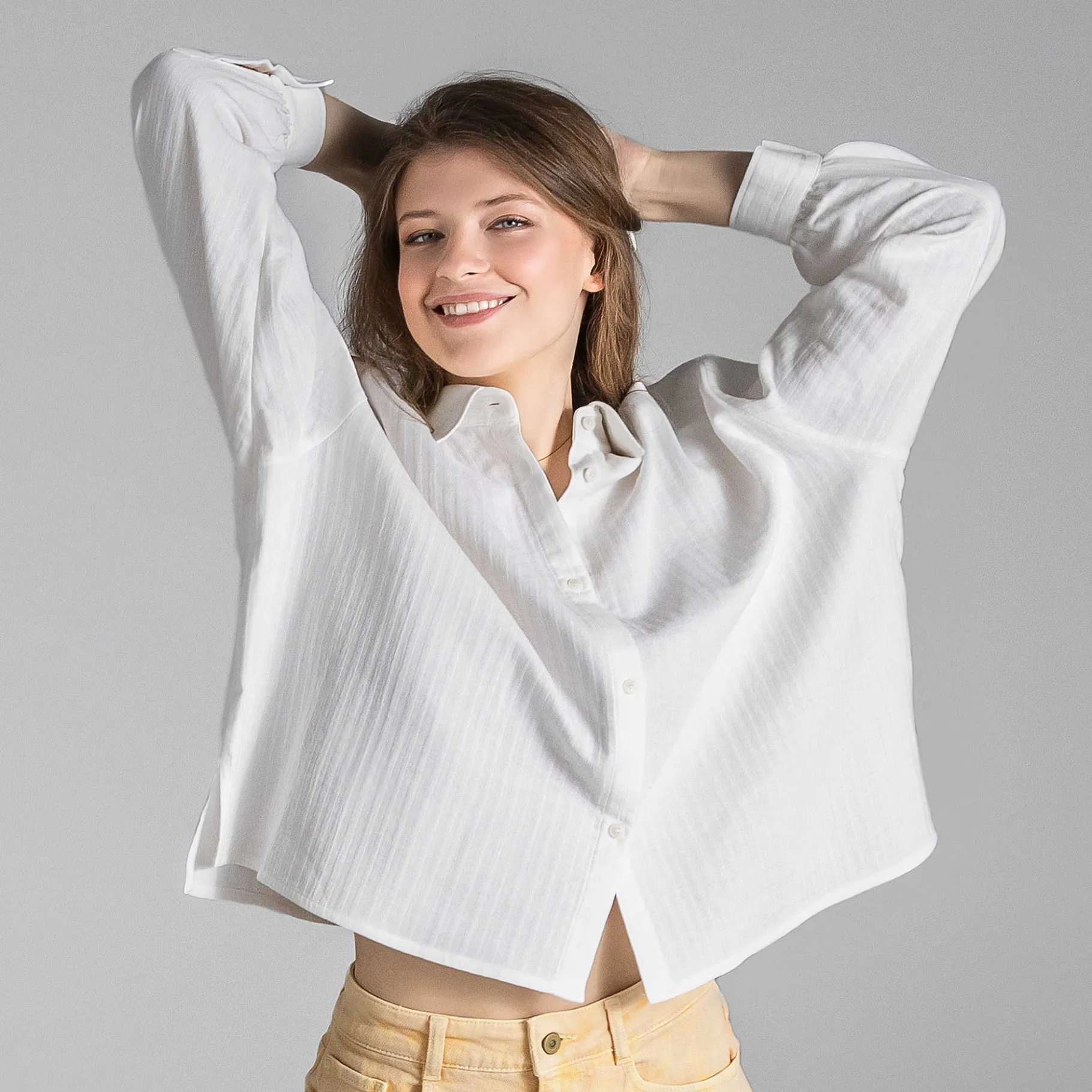 LIVING CRAFTS Waargebeurd Verhaal Beline | Seersucker-Blouse Wit Clearance